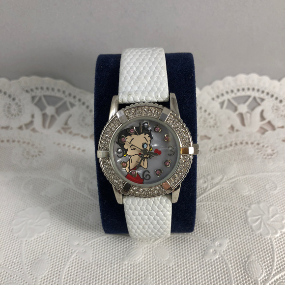 Betty Boop Kisses Watch with White Leather Strap - Picture 2 of 3